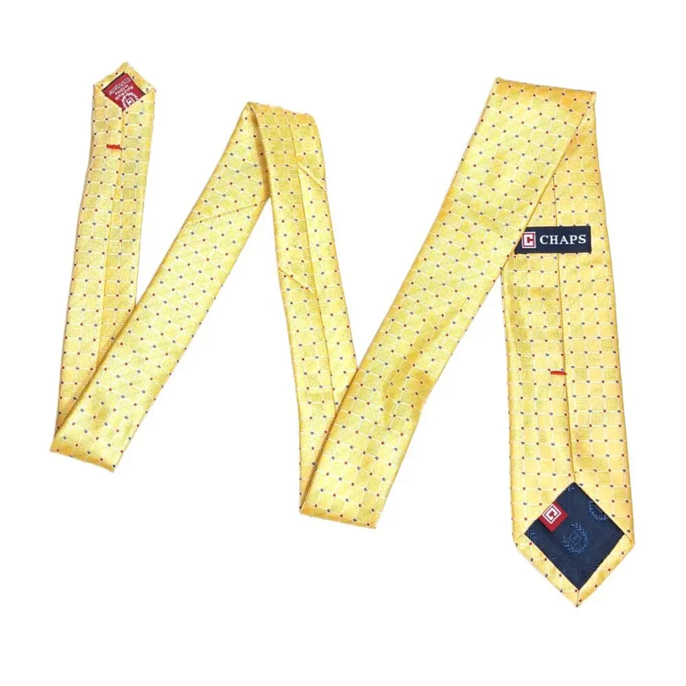 Chaps Woven Tie Boy’s 51” Yellow Graph Check Stripe Dot Designer Skinny Tie New